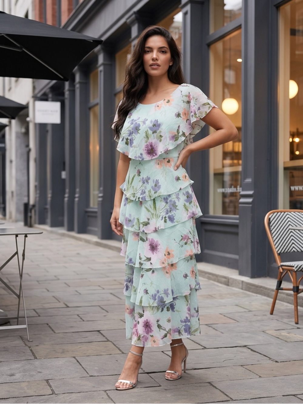 SL Fashions Mint Floral Tiered Maxi Dress
